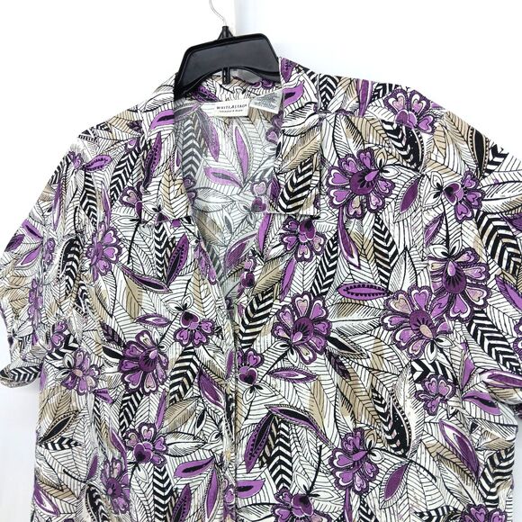 White Stag Shirt Womens Plus Size 26/28W White Purple Floral Button Up Top - Picture 2 of 5